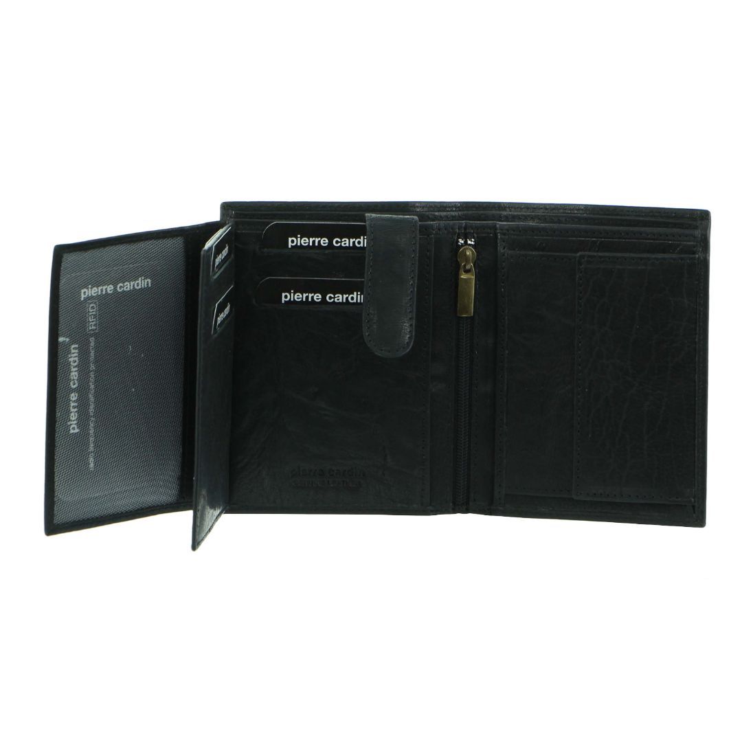 Pierre Cardin Rustic Leather Tri-Fold Wallet Black | ZKAPD6738