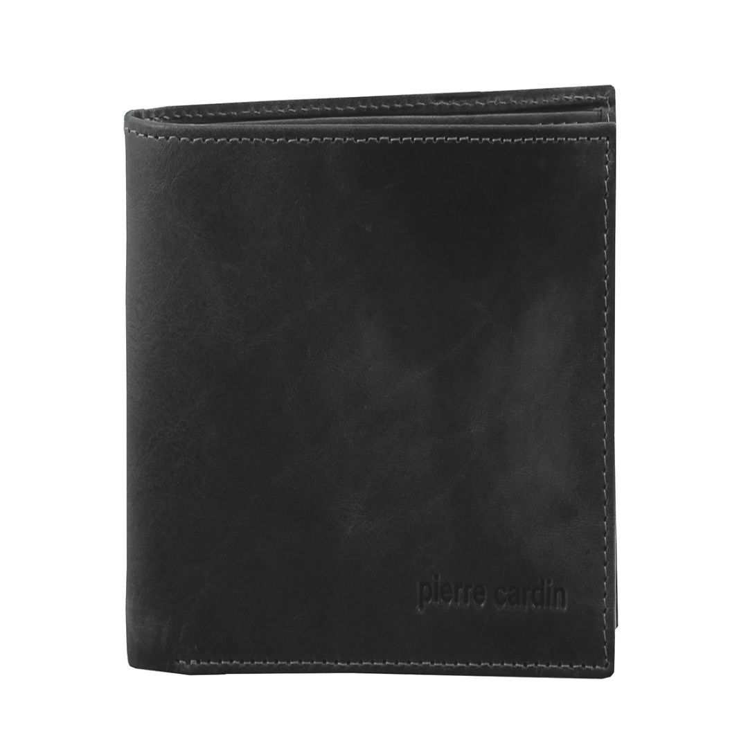 Pierre Cardin Rustic Leather Tri-Fold Wallet Black | ZKAPD6738