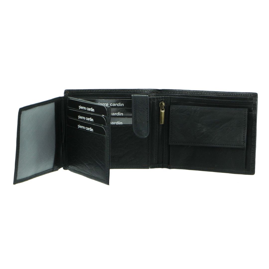 Pierre Cardin Rustic Leather Tri-Fold Wallet Black | RXOEY0631