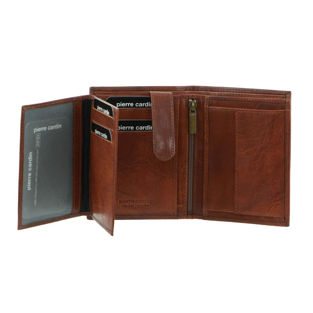 Pierre Cardin Rustic Leather Tri-Fold Wallet Brown | KWLSQ0582