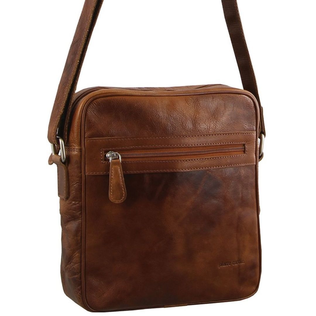 Pierre Cardin Rustic Leather iPad Bag Brown | GXZSJ1873