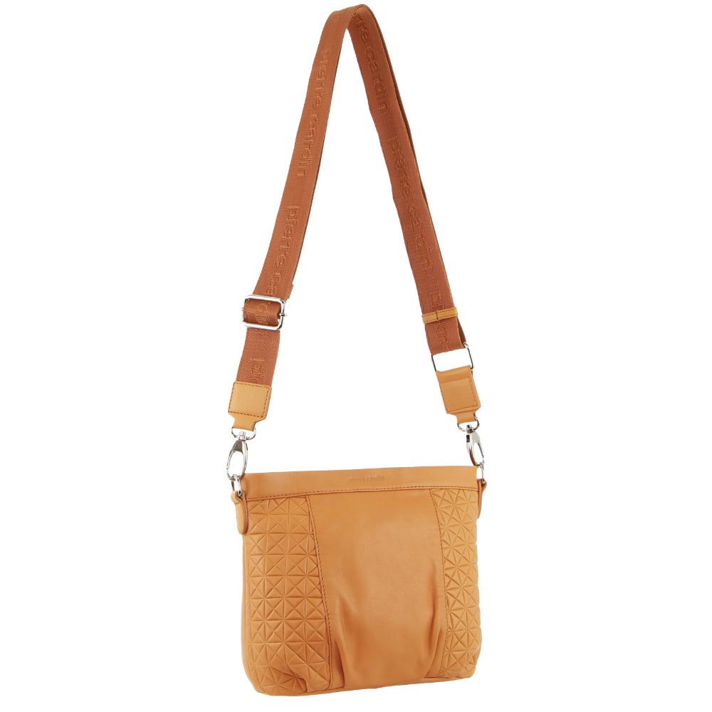 Pierre Cardin Webbing Strap Leather Crossbody Bag Apricot | UOPGT5649