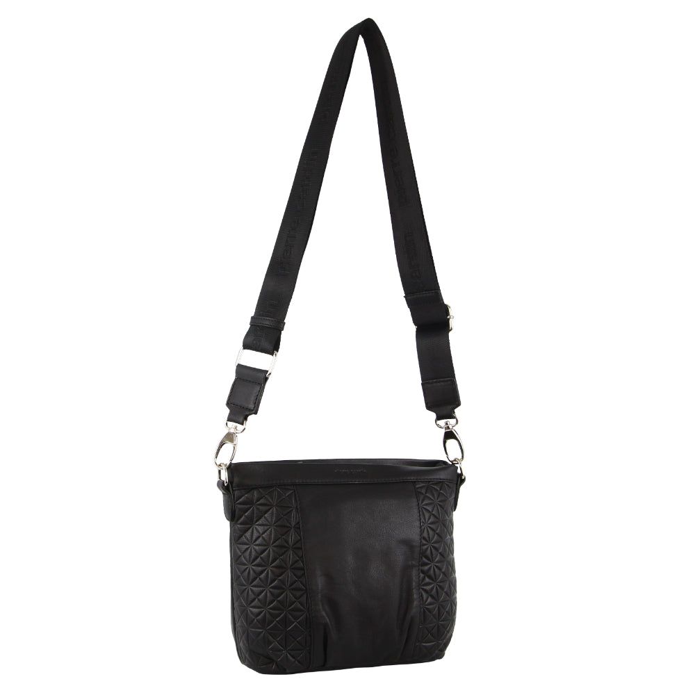 Pierre Cardin Webbing Strap Leather Crossbody Bag Black | RFDZC9482