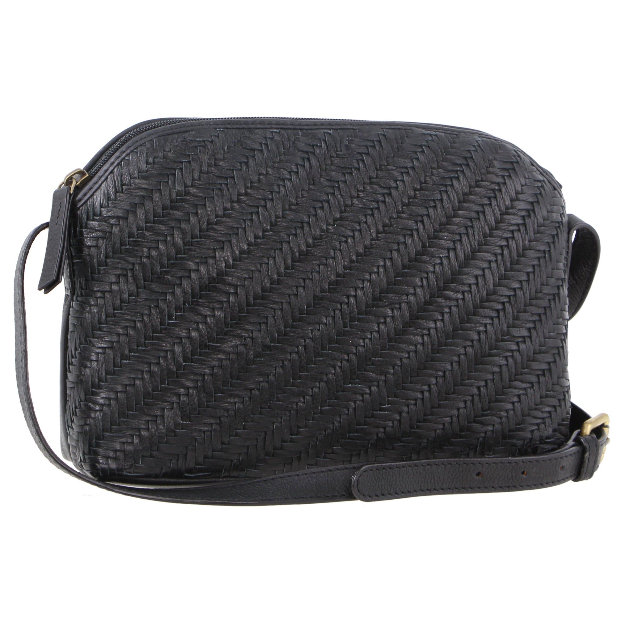 Pierre Cardin Woven Embossed Leather Cross-Body Bag Black | HKWQY8143