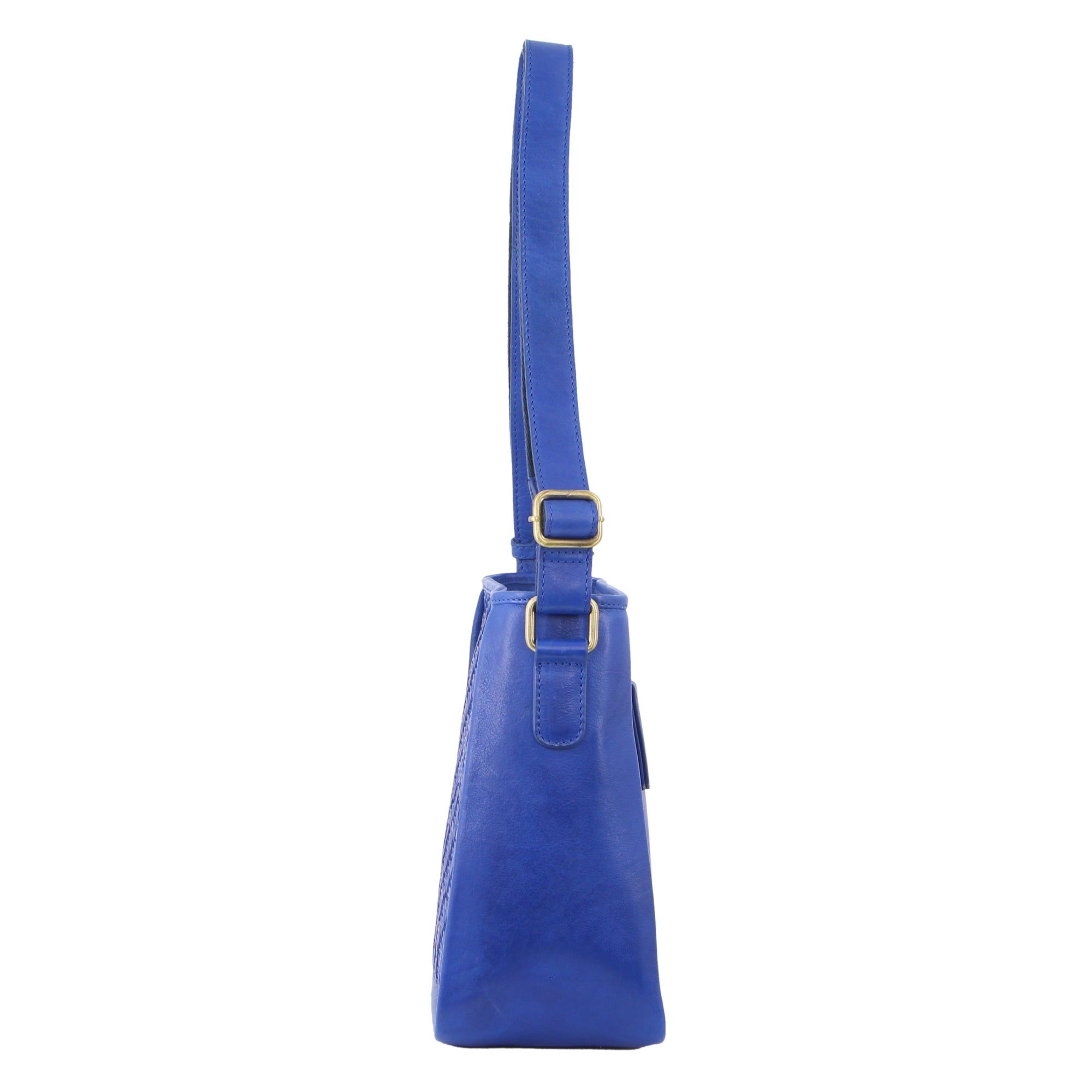 Pierre Cardin Woven Embossed Leather Cross-Body Bag Royal Blue | TNXJE3192