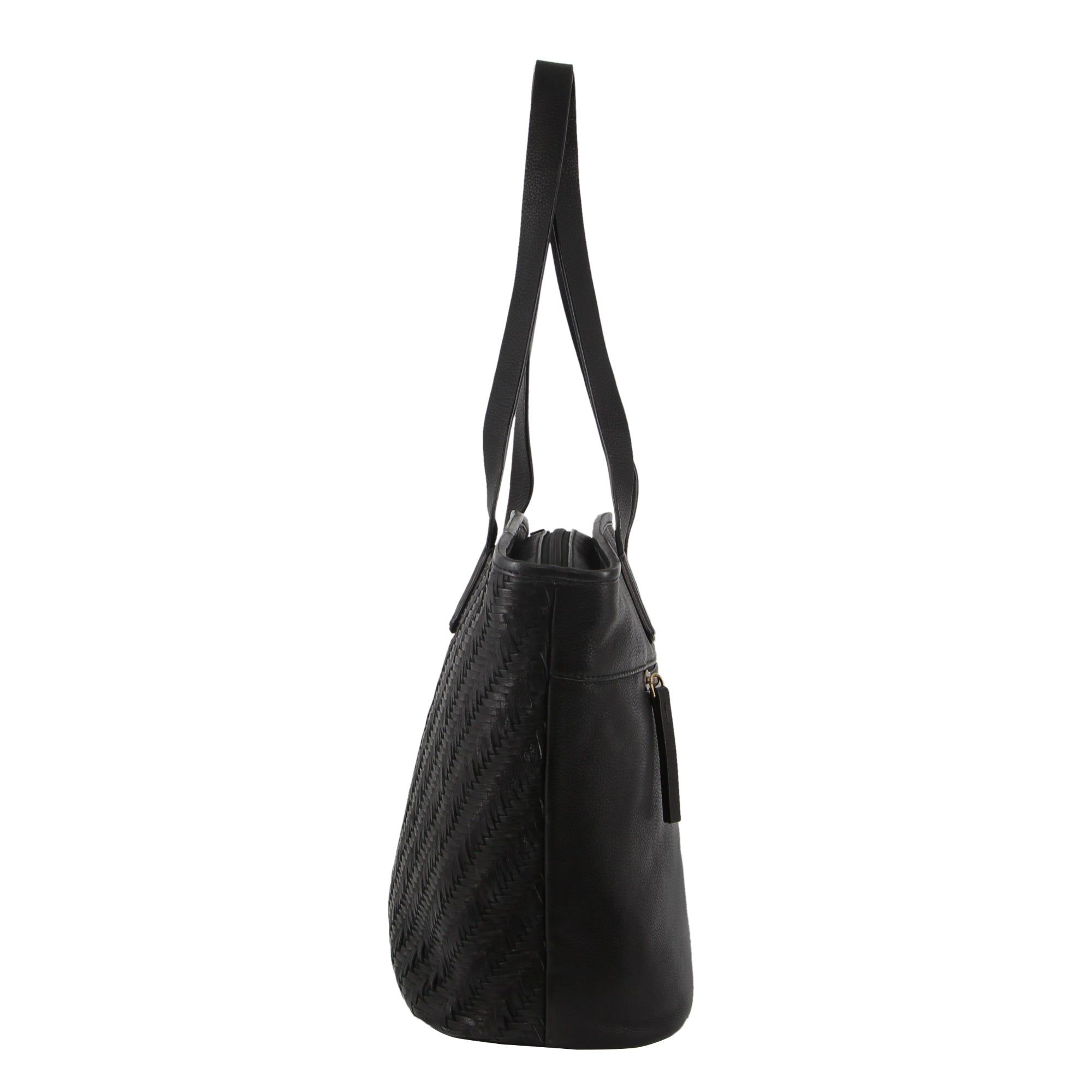 Pierre Cardin Woven Embossed Leather Shoulder Bag Black | HZMOF5461