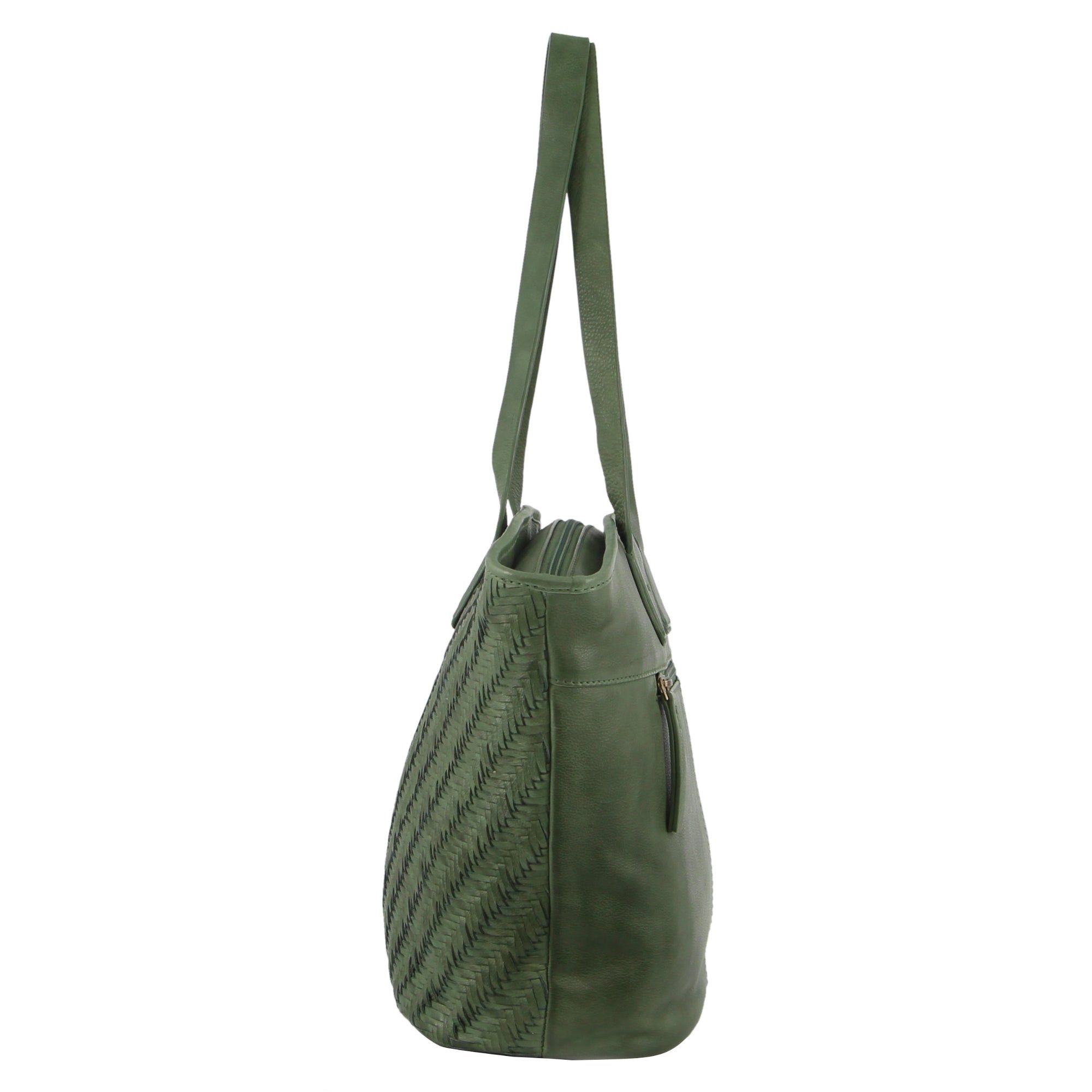 Pierre Cardin Woven Embossed Leather Shoulder Bag Green | MRKUX1729