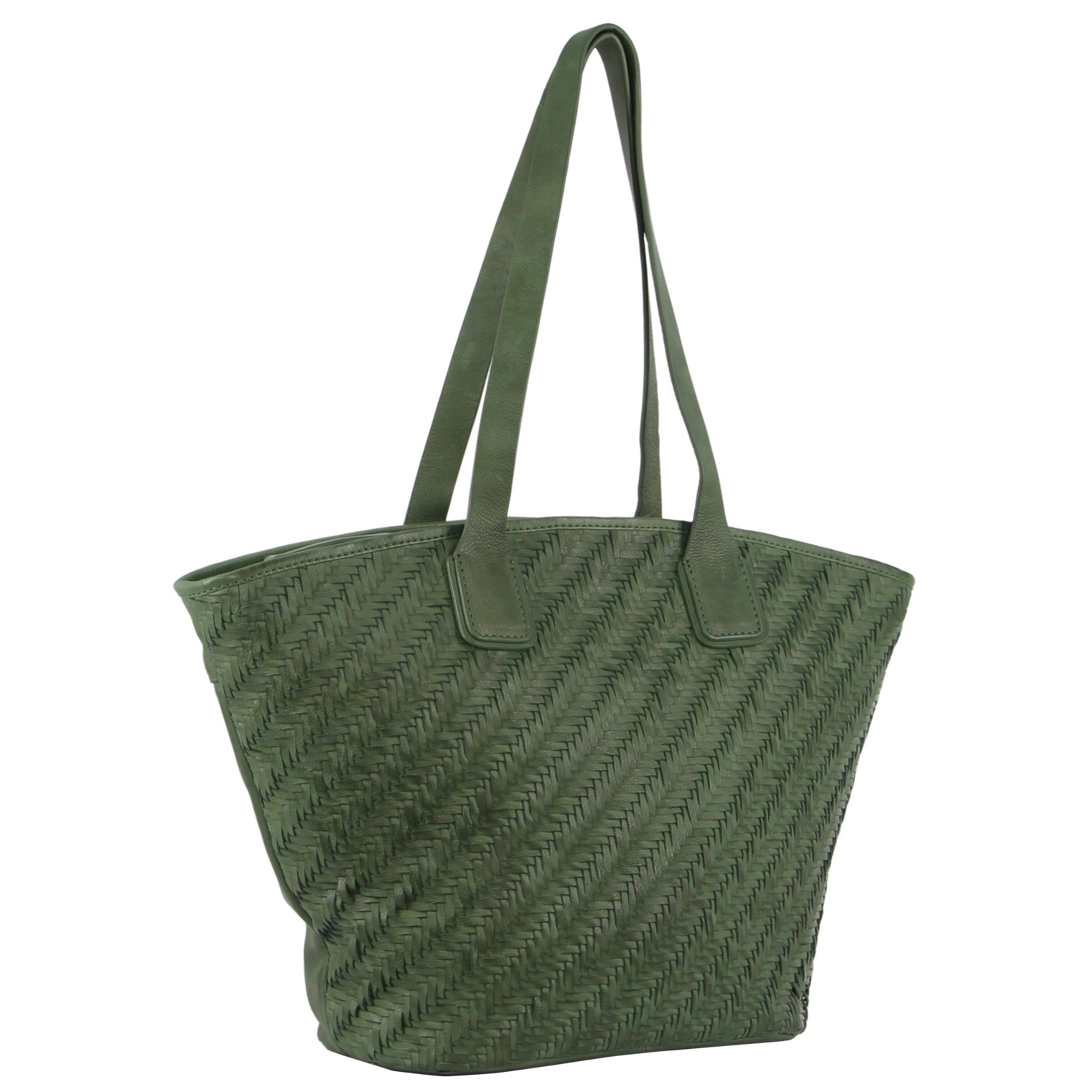 Pierre Cardin Woven Embossed Leather Shoulder Bag Green | MRKUX1729