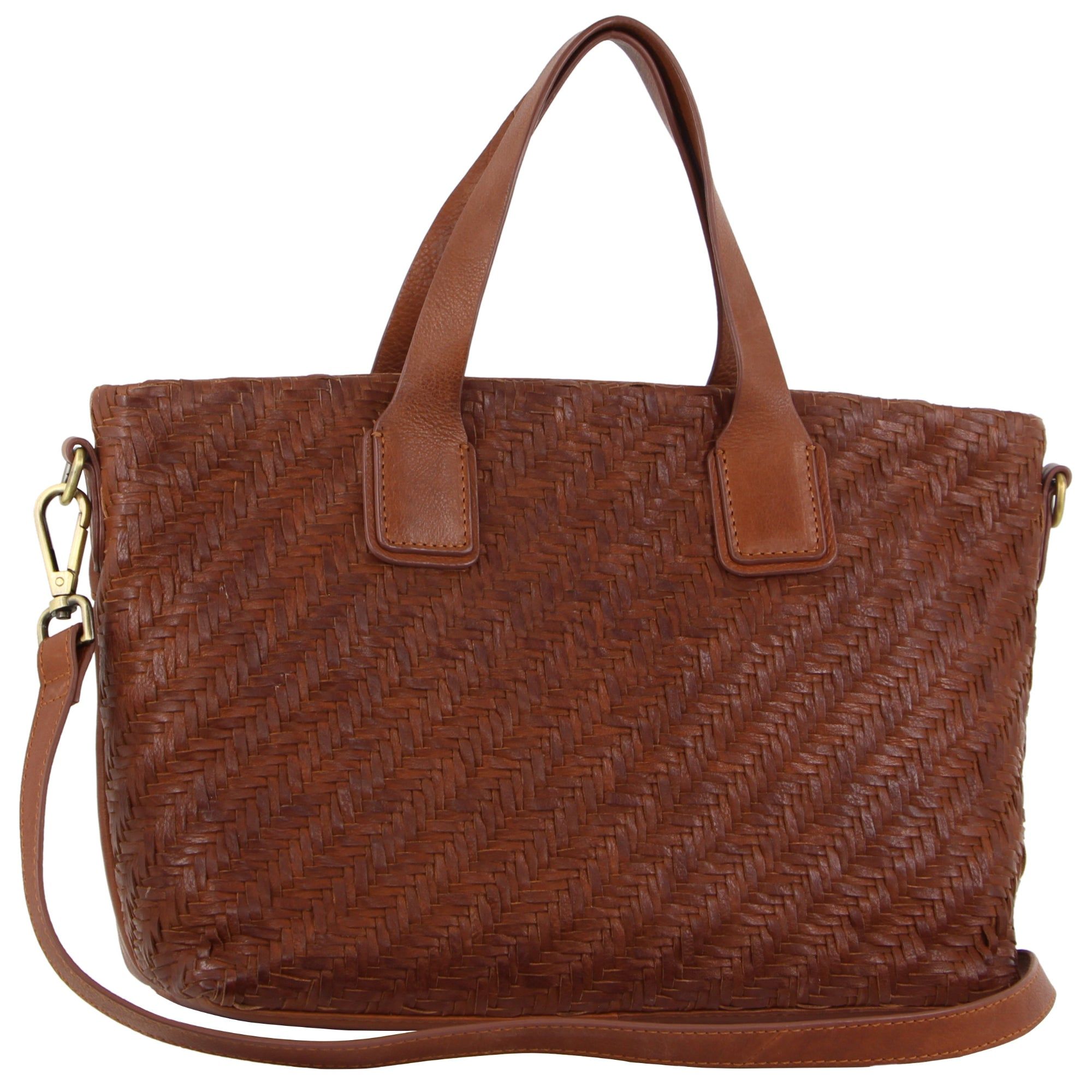 Pierre Cardin Woven Embossed Leather Tote Bag Dark Brown | GDSJR8235