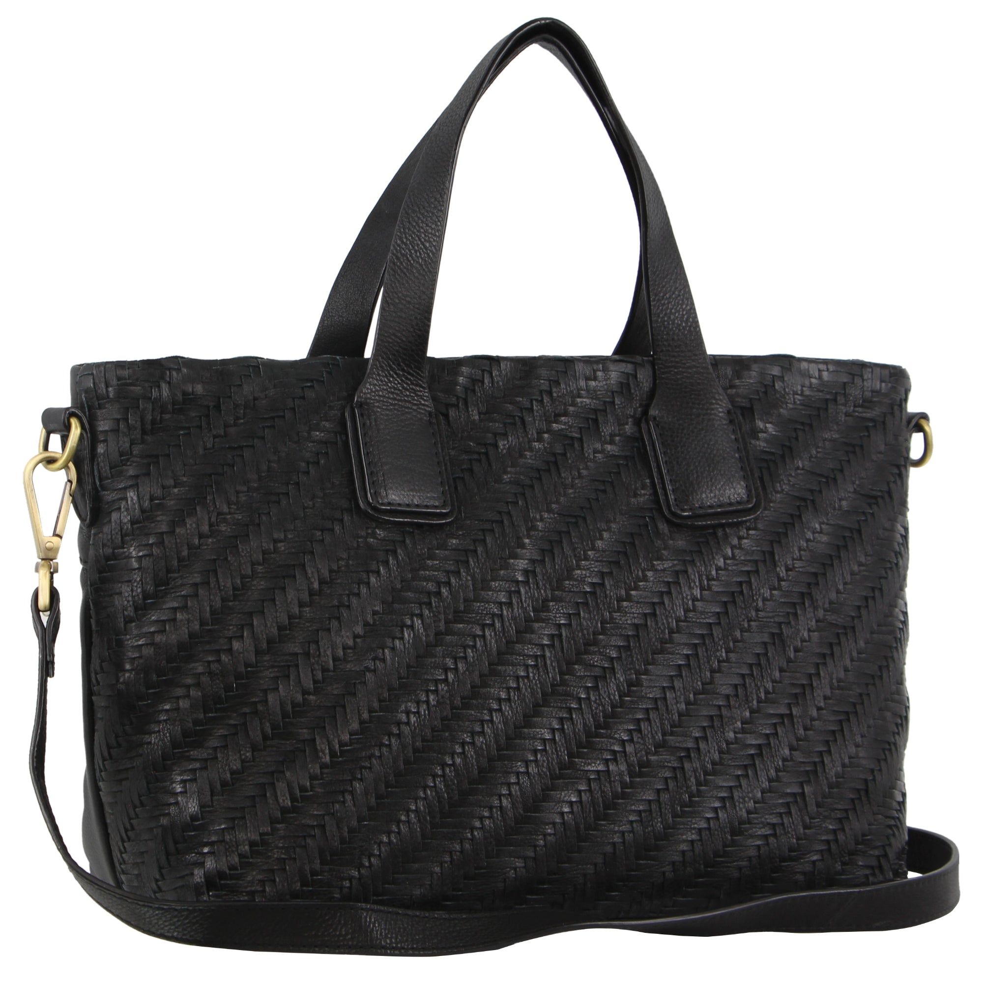 Pierre Cardin Woven Embossed Leather Tote Bag Black | WUTMD1796