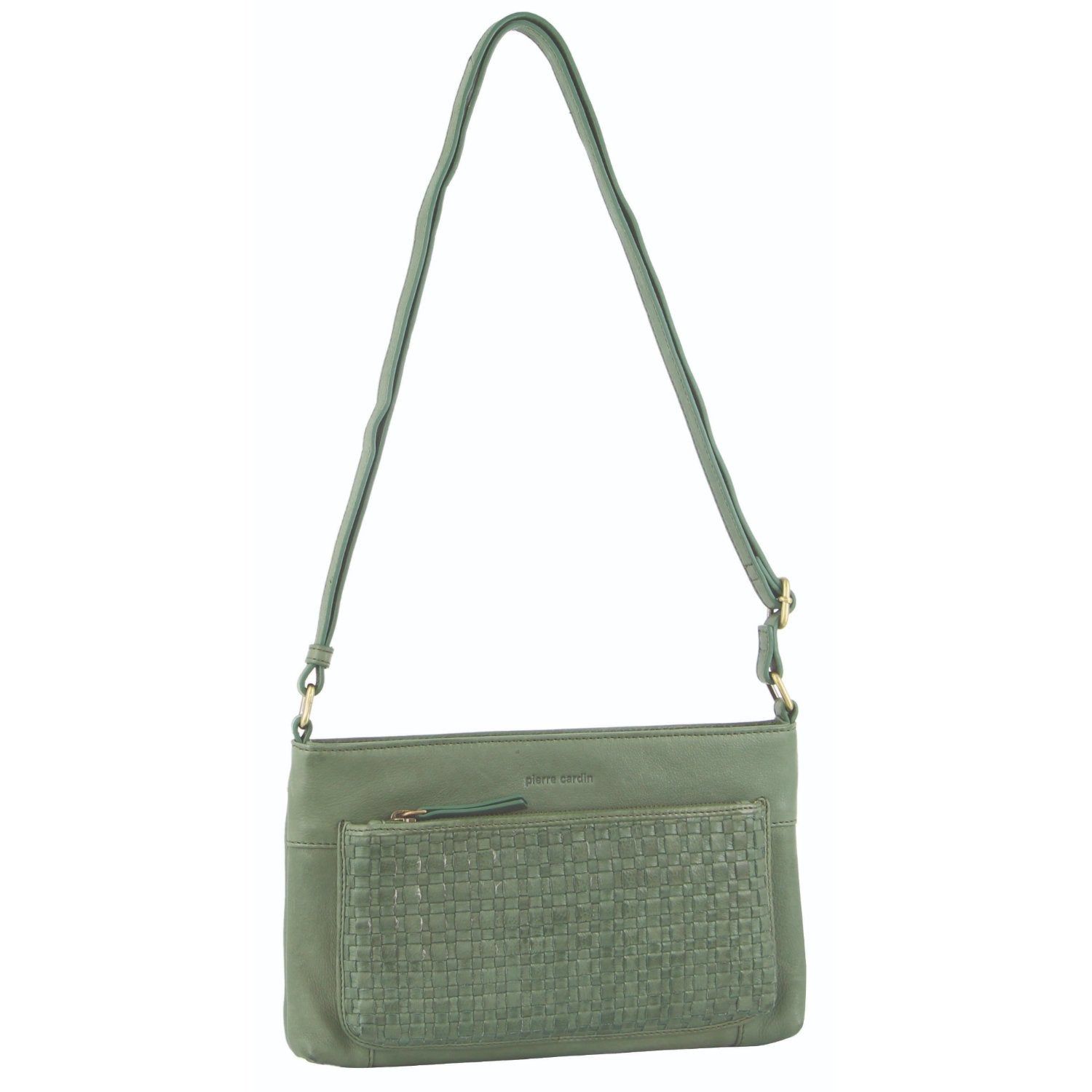 Pierre Cardin Woven Leather Blazer Bag Green | LWTCS0765