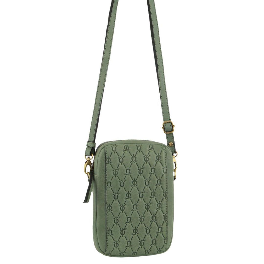 Pierre Cardin leather Textured Design Phone Bag Olive | IUYFL0265